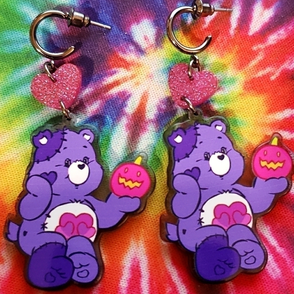New Halloween Pumpkin Purple Care Bears Earrings
